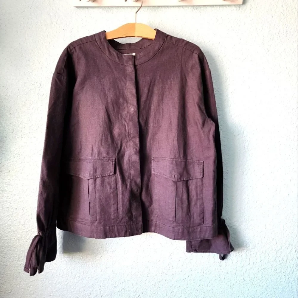 Caslon linen cotton blend snap button paper bag cuffs light jacket